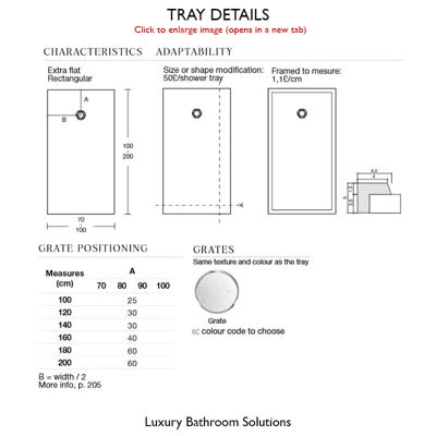 Specification for Selene Shower Tray
